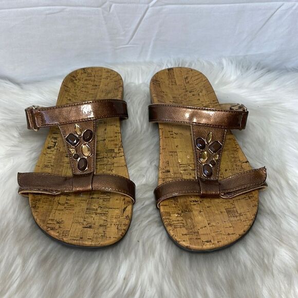 Vionic Viviana Orthahell Embellished Bronze Leather Slide Sandals Sz 11 - Picture 2 of 7